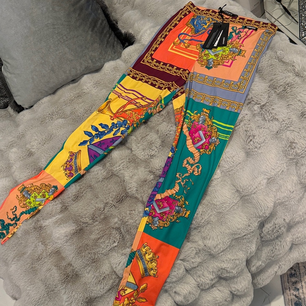NEW w/ TAGS Versace Collection Multicolor Baroque Print Leggings sz 42